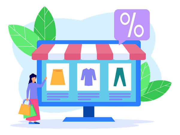 Femme faisant du shopping en vente  Illustration