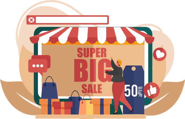 Femme faisant du shopping en vente  Illustration