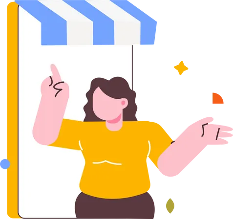 Femme faisant du shopping à l'aide d'une application de commerce électronique  Illustration