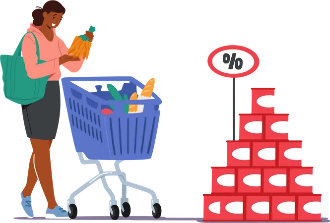 Femme faisant des courses au supermarché  Illustration