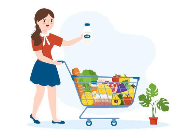 Femme faisant du shopping avec des légumes  Illustration