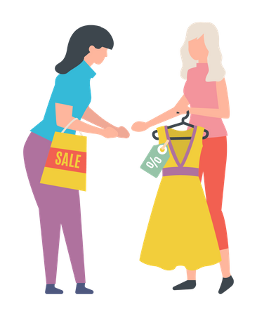 Femmes faisant du shopping pendant les soldes  Illustration