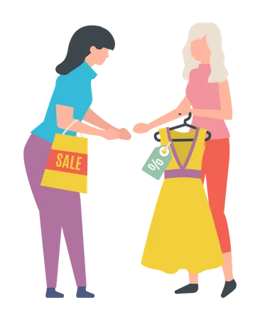 Femmes faisant du shopping pendant les soldes  Illustration