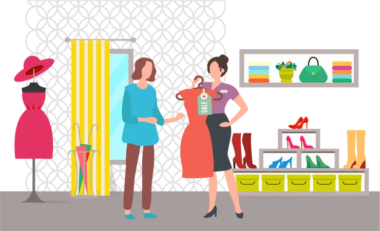 Femme faisant du shopping pendant la vente au magasin  Illustration