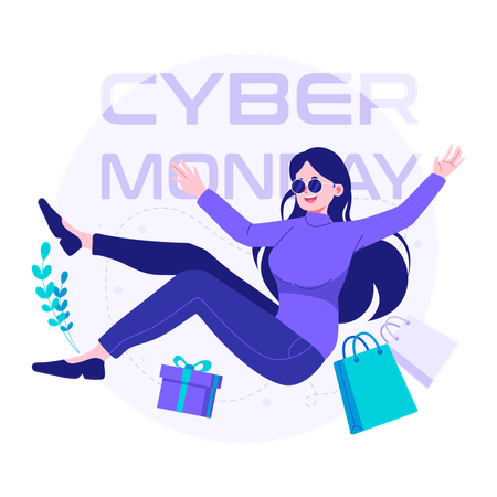 Femme faisant du shopping pour beaucoup de choses le cyber lundi  Illustration