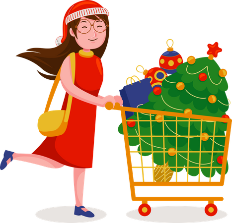 Femme faisant du shopping pour Noël  Illustration