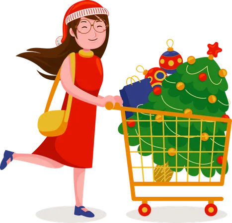 Femme faisant du shopping pour Noël  Illustration