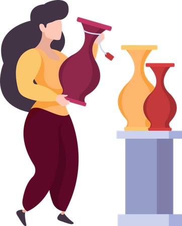 Femme faisant du shopping pour un vase à fleurs  Illustration