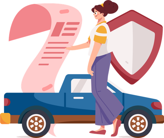 Une femme signe des papiers d'assurance automobile  Illustration