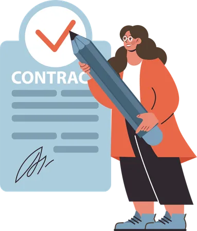 Une femme signe un contrat commercial  Illustration