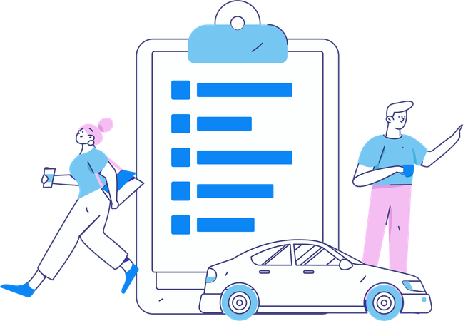 Une femme signe un document d'assurance automobile  Illustration