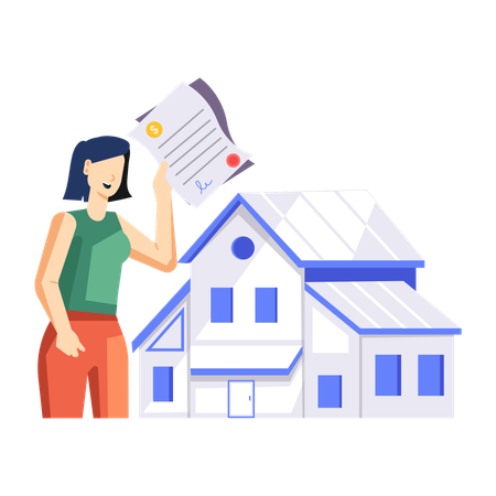 Une femme signe les conditions générales d’une nouvelle maison  Illustration