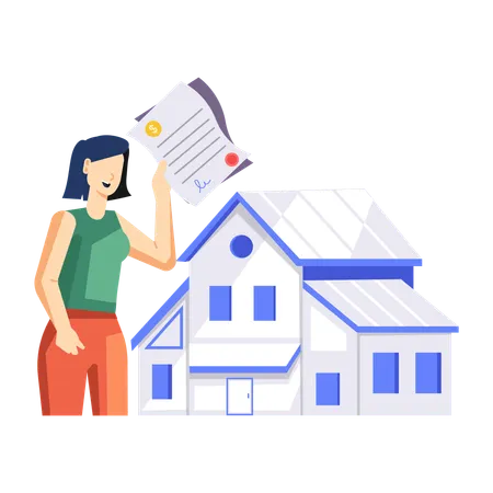 Une femme signe les conditions générales d’une nouvelle maison  Illustration