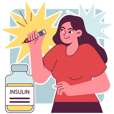 Une femme injecte de l'insuline dans son corps  Illustration