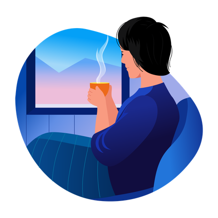 Femme sirotant du thé et se relaxant  Illustration