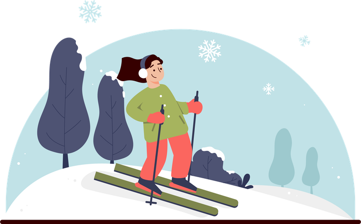 Femmes skiant sur la neige en forêt  Illustration