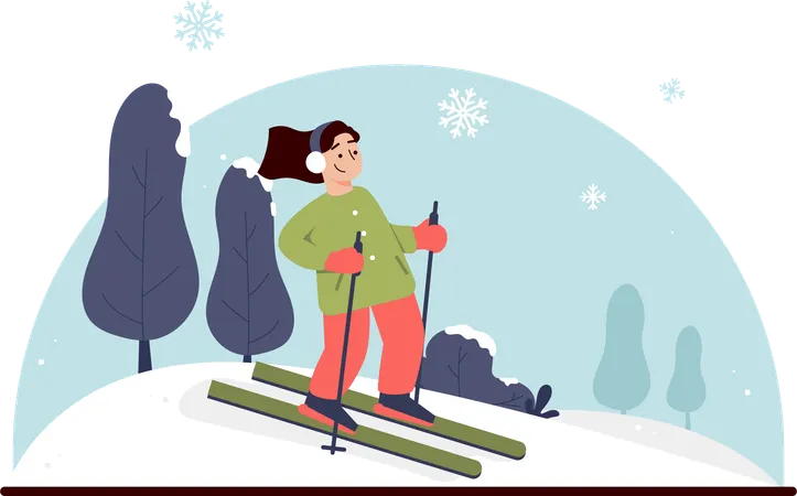 Femmes skiant sur la neige en forêt  Illustration