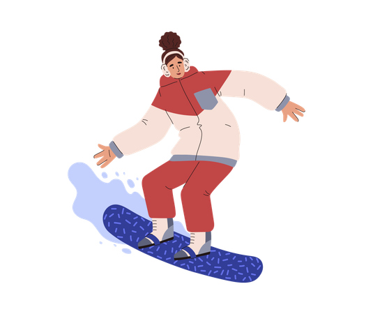 Snowboarder féminin descendant la montagne  Illustration