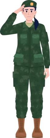 Femme soldat en uniforme saluant  Illustration