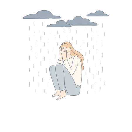 Femme seule sous les nuages pluvieux  Illustration