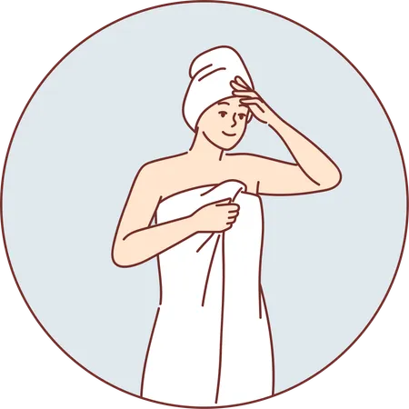 Une femme sort du sauna spa  Illustration