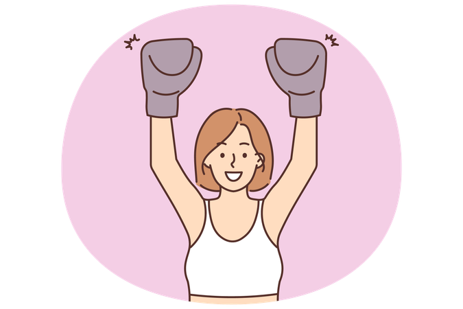 Femme souriante portant des gants de boxe s'entraînant  Illustration