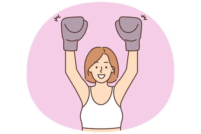 Femme souriante portant des gants de boxe s'entraînant  Illustration