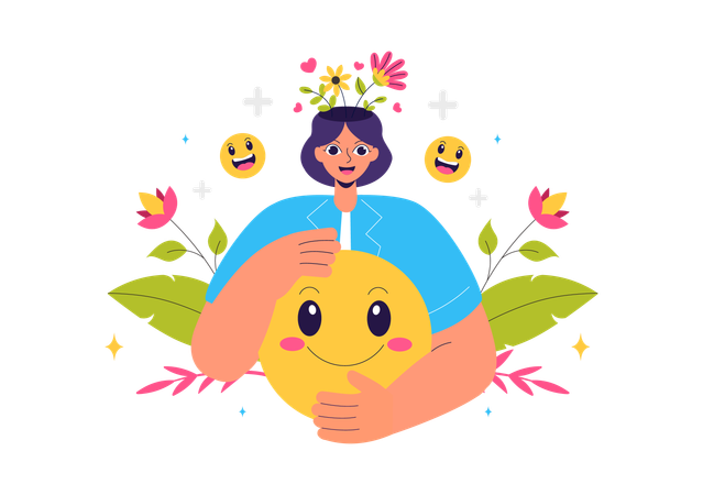 Femme souriante avec des pensées positives  Illustration