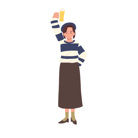 Femme souriante avec verre à bière  Illustration