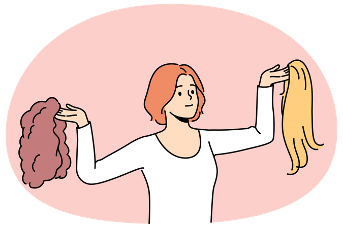 Femme souriante choisissant une perruque  Illustration