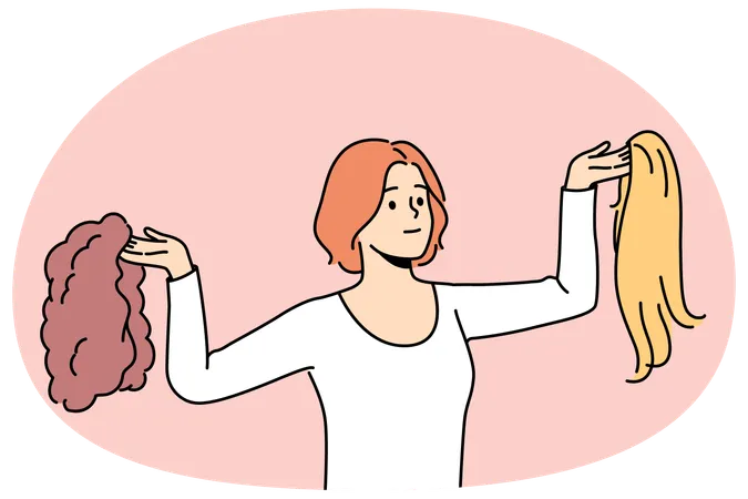 Femme souriante choisissant une perruque  Illustration