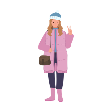 Femme souriante en tenue d'hiver élégante  Illustration