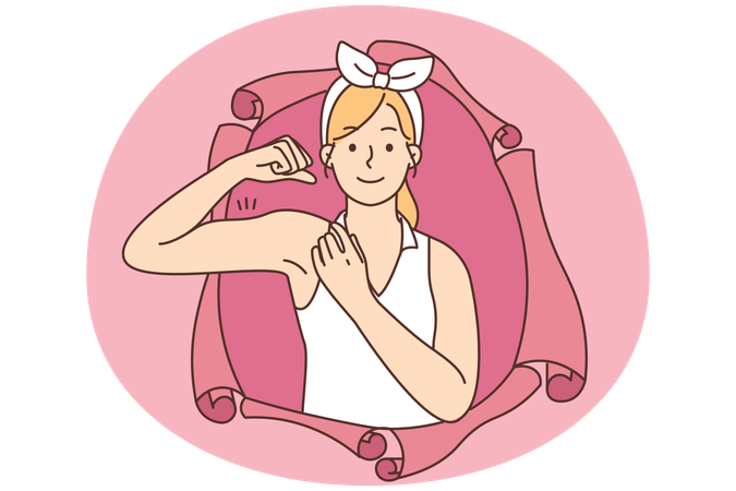 Une femme souriante montre ses biceps  Illustration
