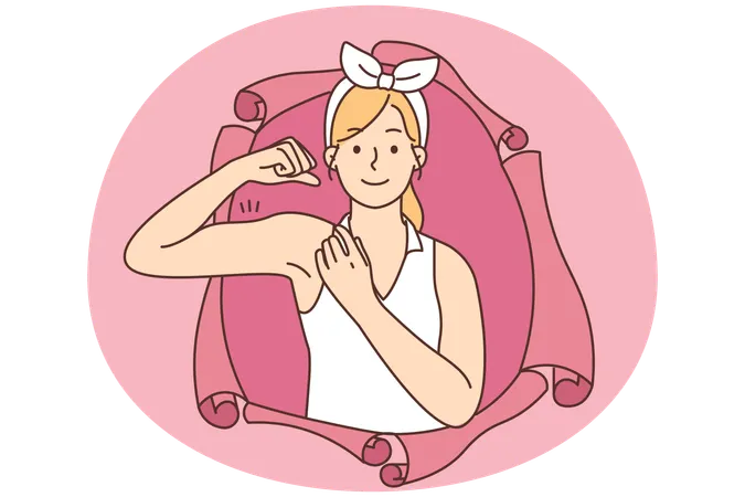 Une femme souriante montre ses biceps  Illustration
