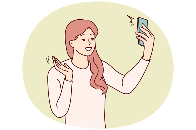 Une femme souriante parle en appel vidéo sur son téléphone portable  Illustration