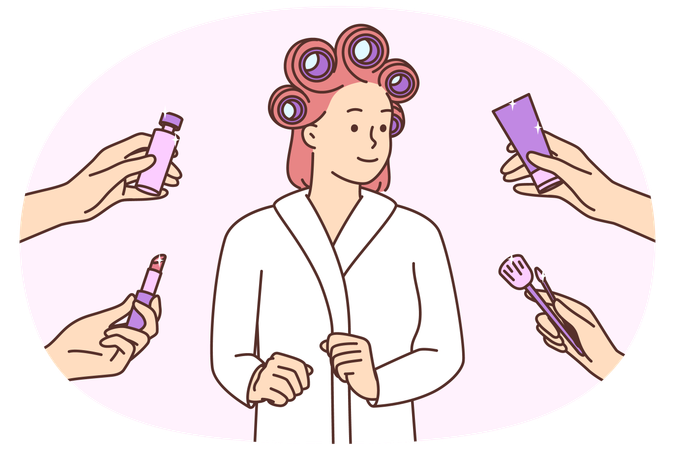 Femme souriante prête à se maquiller  Illustration