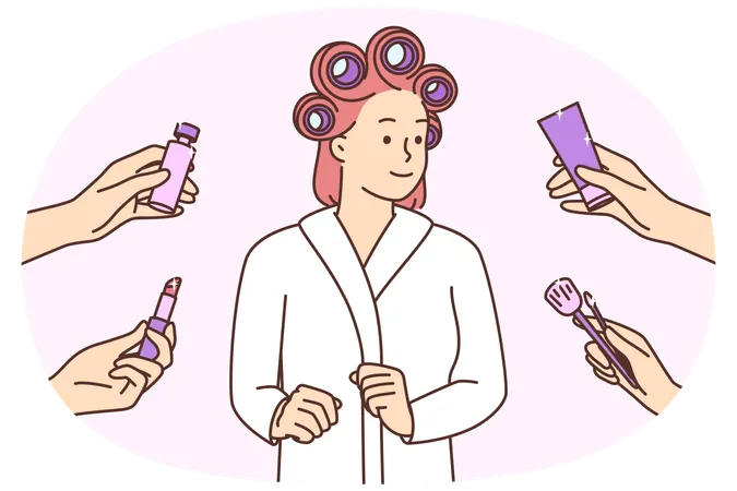 Femme souriante prête à se maquiller  Illustration