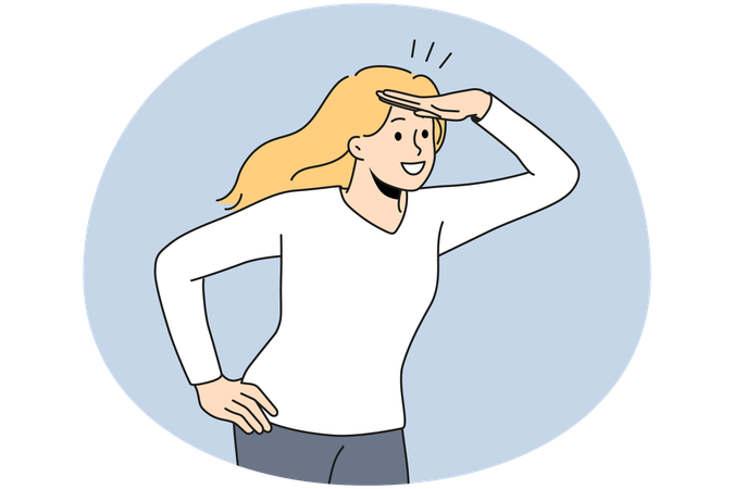 Femme souriante regardant vers un avenir radieux en attendant des perspectives  Illustration