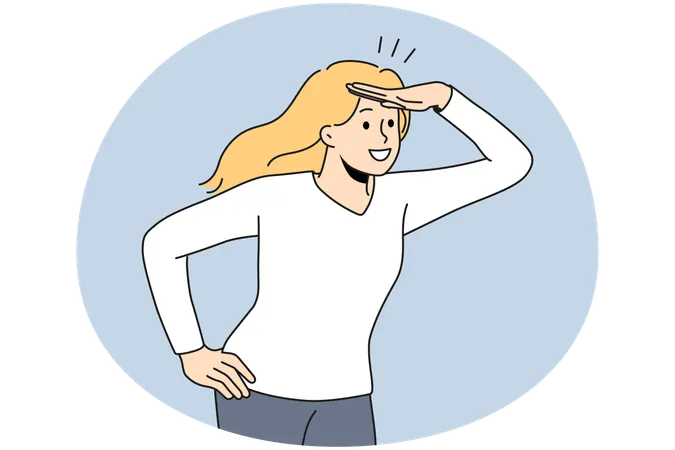 Femme souriante regardant vers un avenir radieux en attendant des perspectives  Illustration
