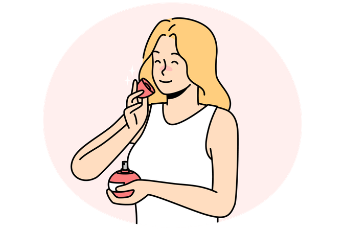 Femme souriante sentant du parfum  Illustration