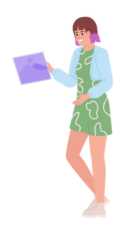 Femme souriante tenant une photo imprimée  Illustration