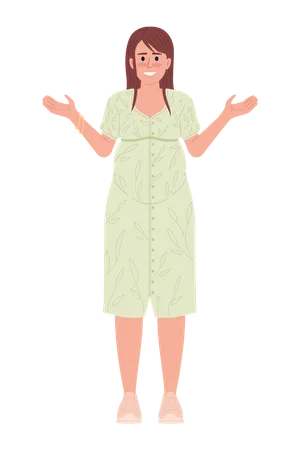 Femme souriante avec ventre de femme enceinte en robe de printemps  Illustration