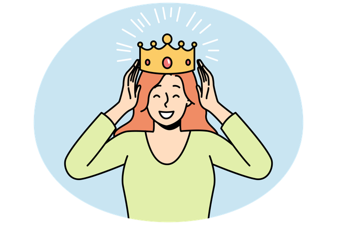 Femme souriante et confiante avec une couronne sur la tête  Illustration