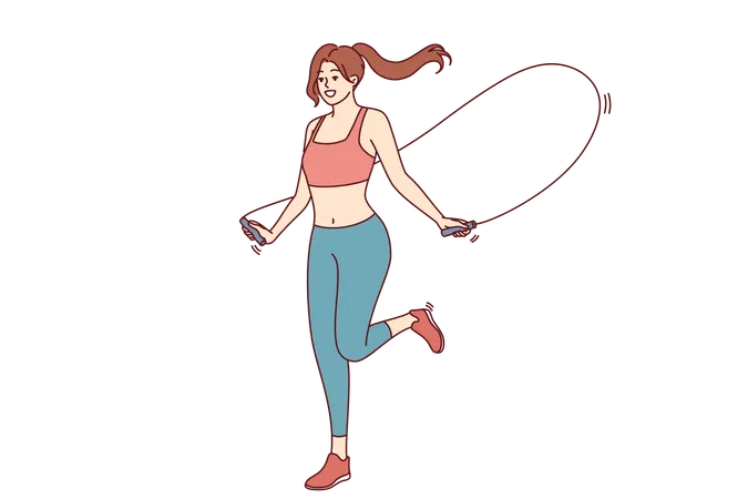 Une femme athlétique saute sur une corde à sauter  Illustration