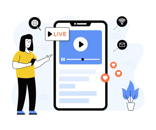 Femme diffusant une vidéo en direct  Illustration