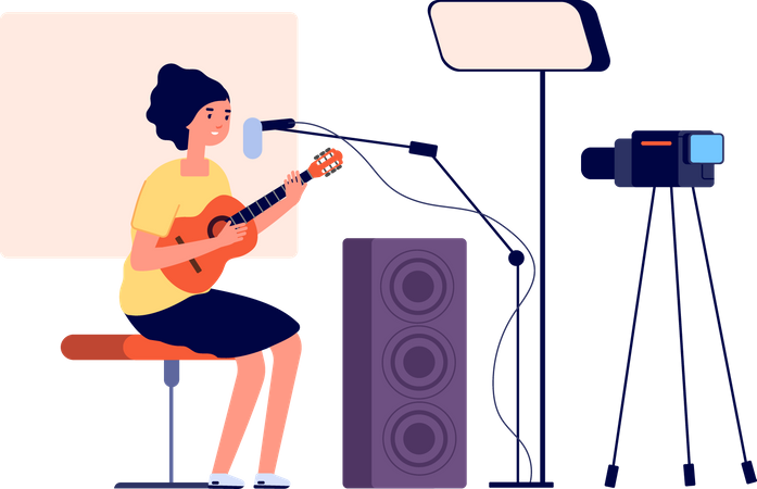 Femme diffusant de la musique en ligne  Illustration