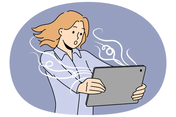 Une femme stupéfaite, choquée par un message incroyable sur son bloc-notes  Illustration