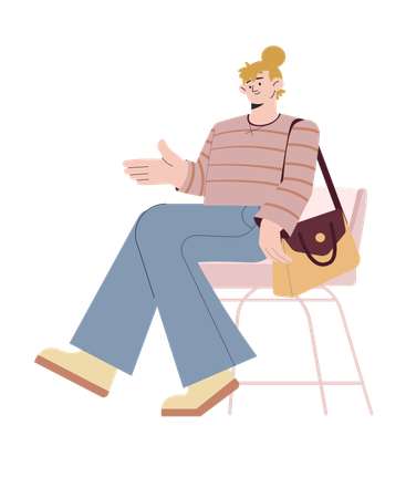 Femme styliste assise avec sac à main  Illustration