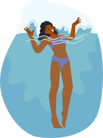 Femme plonge sous l'eau  Illustration