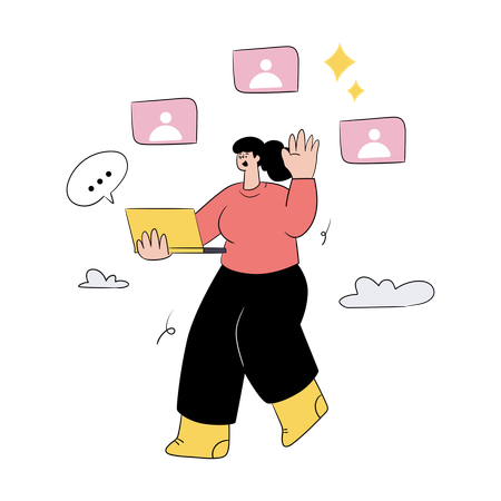 Femme assistant à un cours en ligne  Illustration